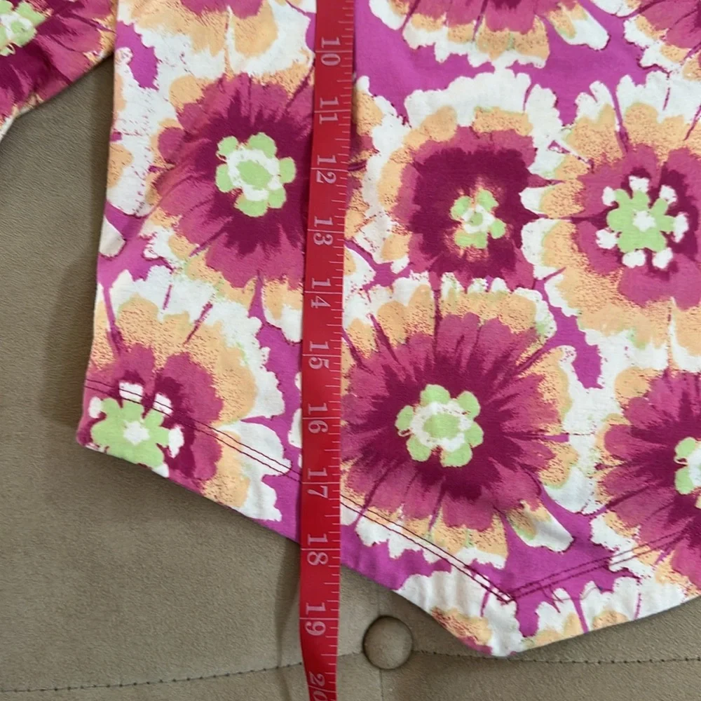 Free People Floral Puff Sleeve cropped Blouse - Pink and Orange